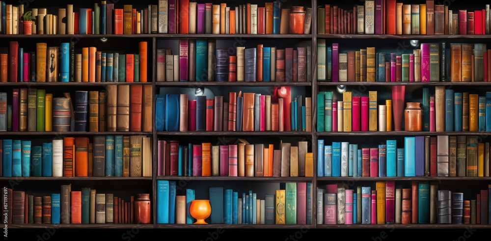 A wall of bookshelves filled with colorful books, representing the vastness and depth of knowledge in various topics. A wall of bookshelves filled with colorful books, representing the vastness and depth of knowledge in various topics.