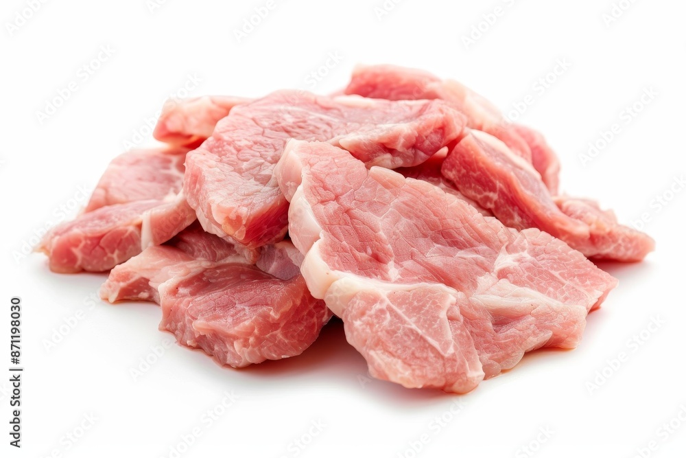 High resolution photo of uncooked pork on white background High resolution photo of uncooked pork on white background