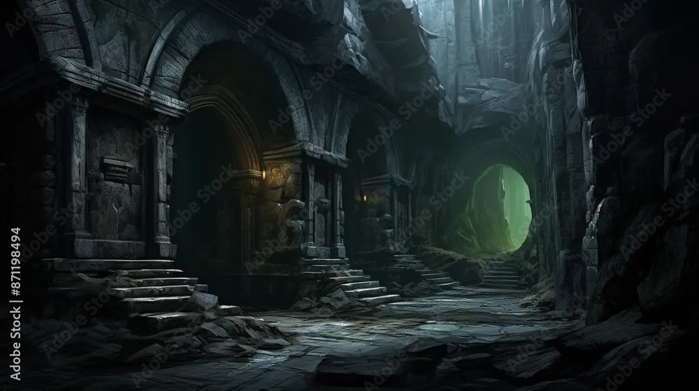 Dungeon corridor in a mysterious realm of shadows Fantasy wallpaper Dungeon corridor in a mysterious realm of shadows Fantasy wallpaper