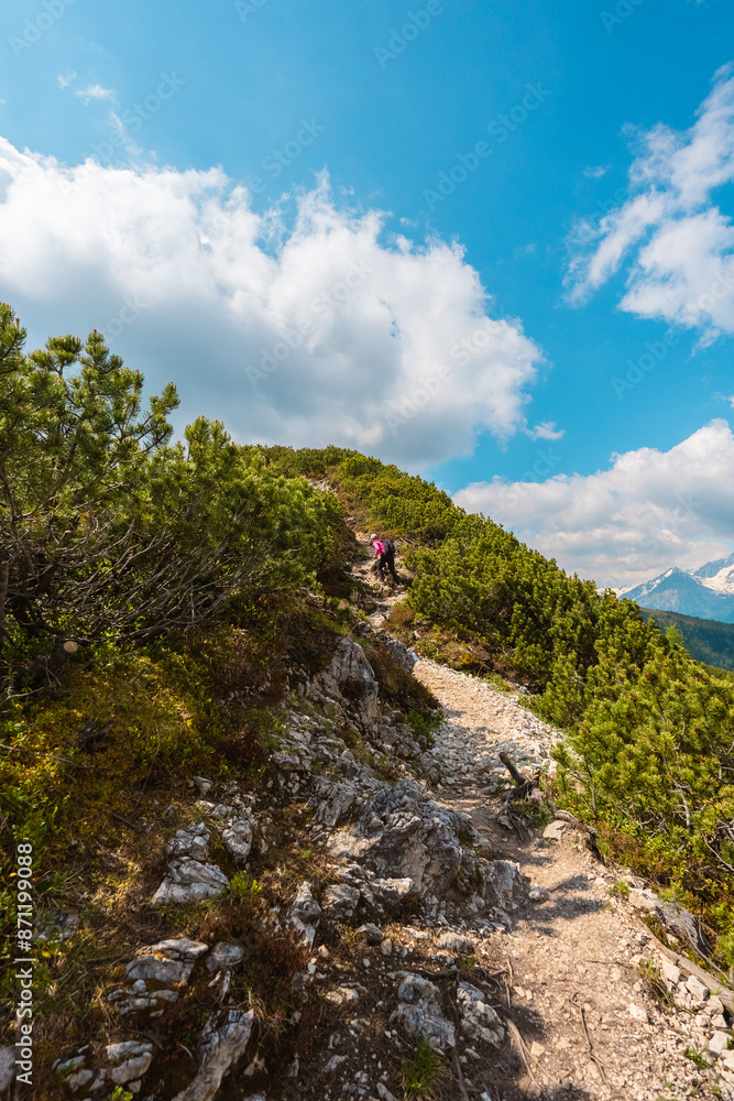 Woman Climber Hiking Up a Stoney Hiking Trail of the Mountain Woman Climber Hiking Up a Stoney Hiking Trail of the Mountain