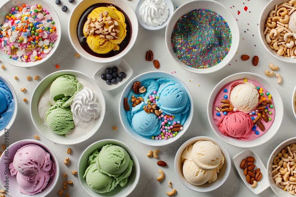 Top View of a Colorful Ice Cream Sundae Bar Top View of a Colorful Ice Cream Sundae Bar