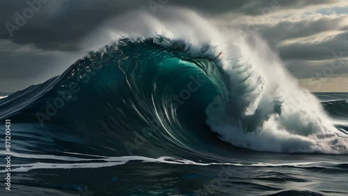 Powerful waves of ocean. Beautiful seascape. View of azure ocean and giant waves photo