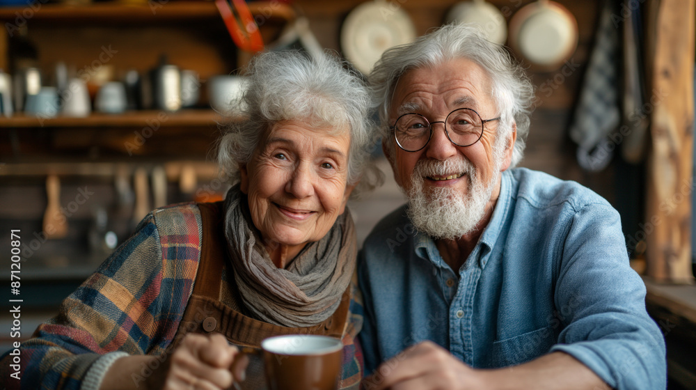 Happy Senior Couple Enjoying Coffee Together at Home - Warm and Cozy Moments of Elderly Love and Companionship - Ideal for Retirement, Lifestyle, and Family Themes Happy Senior Couple Enjoying Coffee Together at Home - Warm and Cozy Moments of Elderly Love and Companionship - Ideal for Retirement, Lifestyle, and Family Themes