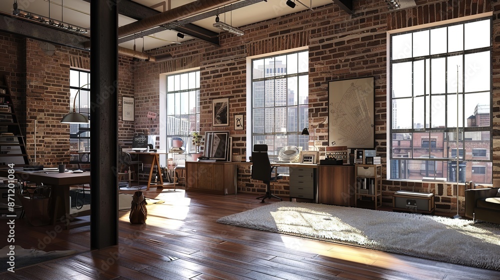 Modern and Artistic Urban Loft Studio with Exposed Brick Background Modern and Artistic Urban Loft Studio with Exposed Brick Background