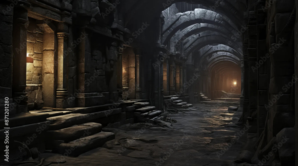 Dungeon corridor filled with shadows and ancient mystery Fantasy wallpaper Dungeon corridor filled with shadows and ancient mystery Fantasy wallpaper