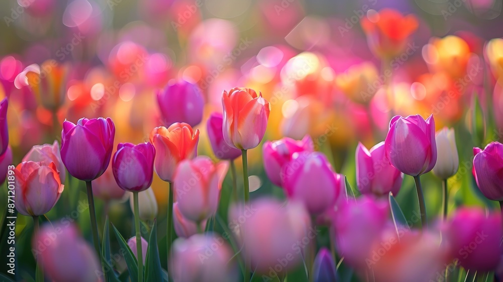 Serene Spring Beauty: Soft Focus Field of Vibrant Tulips Serene Spring Beauty: Soft Focus Field of Vibrant Tulips