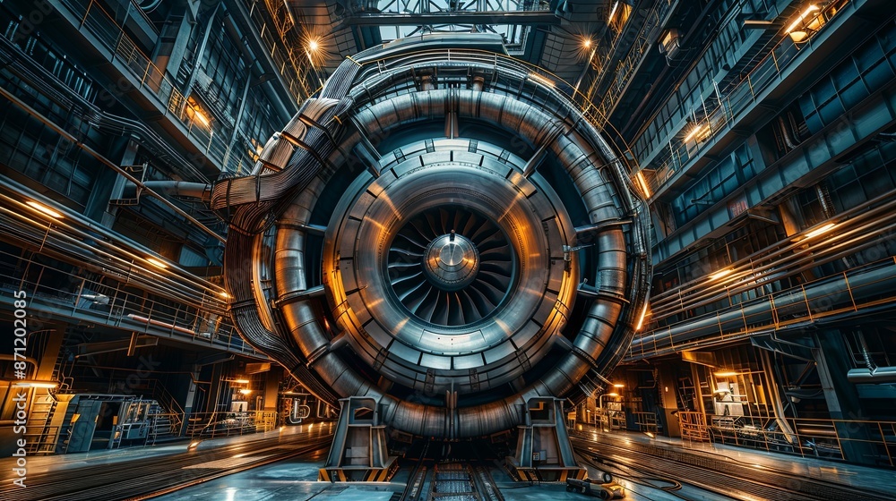 Fototapeta premium Massive Turbine Engine In An Industrial Facility