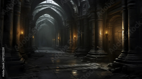 Dungeon corridor shrouded in mystery and magic Fantasy wallpaper