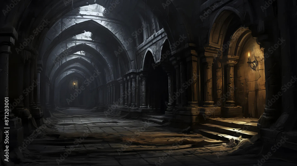 Dungeon corridor: Mysterious passageway in shadowy depths Fantasy wallpaper Dungeon corridor: Mysterious passageway in shadowy depths Fantasy wallpaper