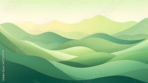 Fototapeta Naklejka Na Ścianę i Meble -  Abstract illustration design of green landscape wallpaper with rolling hills and mountains.