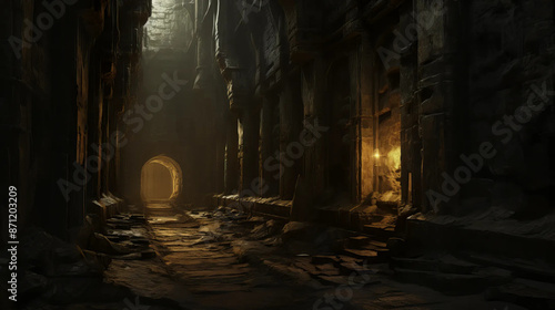 Dungeon corridor bathed in magical luminescence Fantasy wallpaper