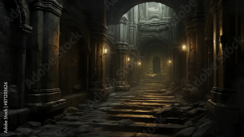 Dungeon Corridor: A Journey Through Dark Mystical Shadows Fantasy wallpaper