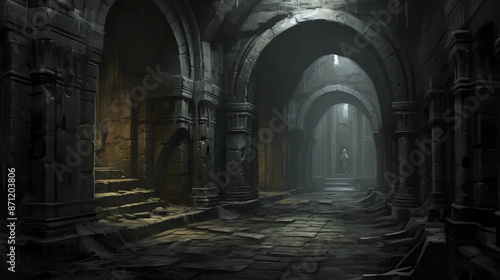 Dungeon Corridor Hidden Mysteries Await in Dark Shadows Fantasy wallpaper