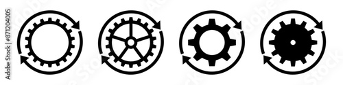 歯車　回る矢印　回転　アイコンのセット　インフォグラフィック　黒　シルエット　ベクター