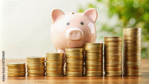 Cute Pink piggy Bank in close-up isolated. Saving investment budget wealth business retirement, financial, money, banking concept. Copy space