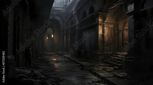 Dungeon Corridor: A Dark Path Through Shadowed Realms Fantasy wallpaper