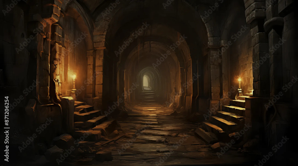 Dungeon Corridor Mysterious Path Through Shadows and Echoes Fantasy wallpaper Dungeon Corridor Mysterious Path Through Shadows and Echoes Fantasy wallpaper