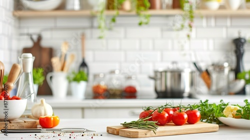 Modern Culinary Delight - Kitchen Setting with Fresh Ingredients and Cooking Tools