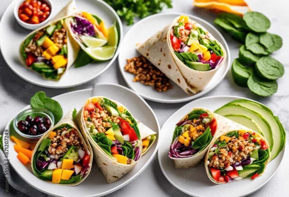 fresh healthy wraps served clean white plates balanced diet meals, salubrious, wholesome, vegetables, chicken, spinach, tomato, lunch, dinner, restaurant fresh healthy wraps served clean white plates balanced diet meals, salubrious, wholesome, vegetables, chicken, spinach, tomato, lunch, dinner, restaurant