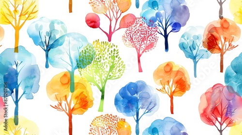 watercolor colorful plamtrees pattern background photo