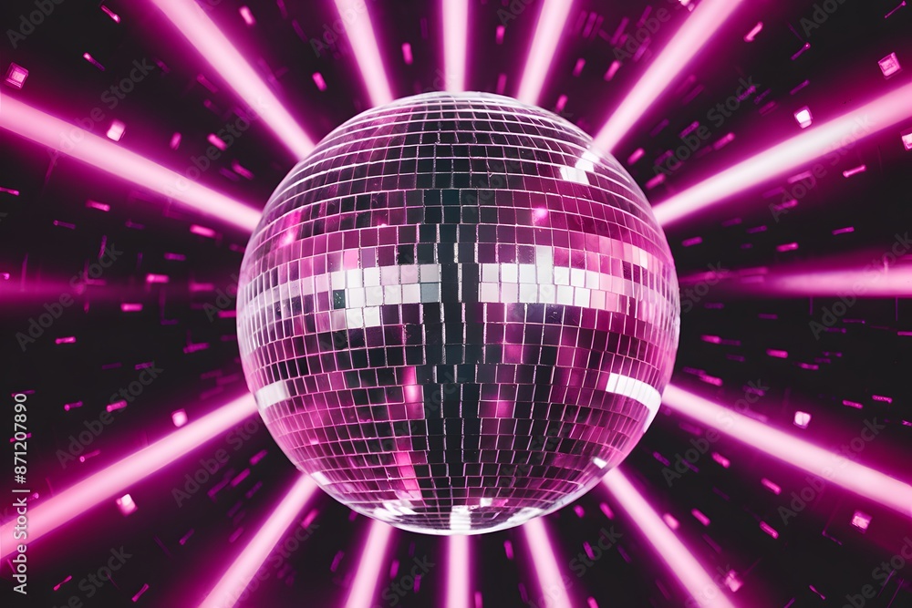 Obraz premium Glowing disco ball with pink and purple lights, lively dance party ambiance