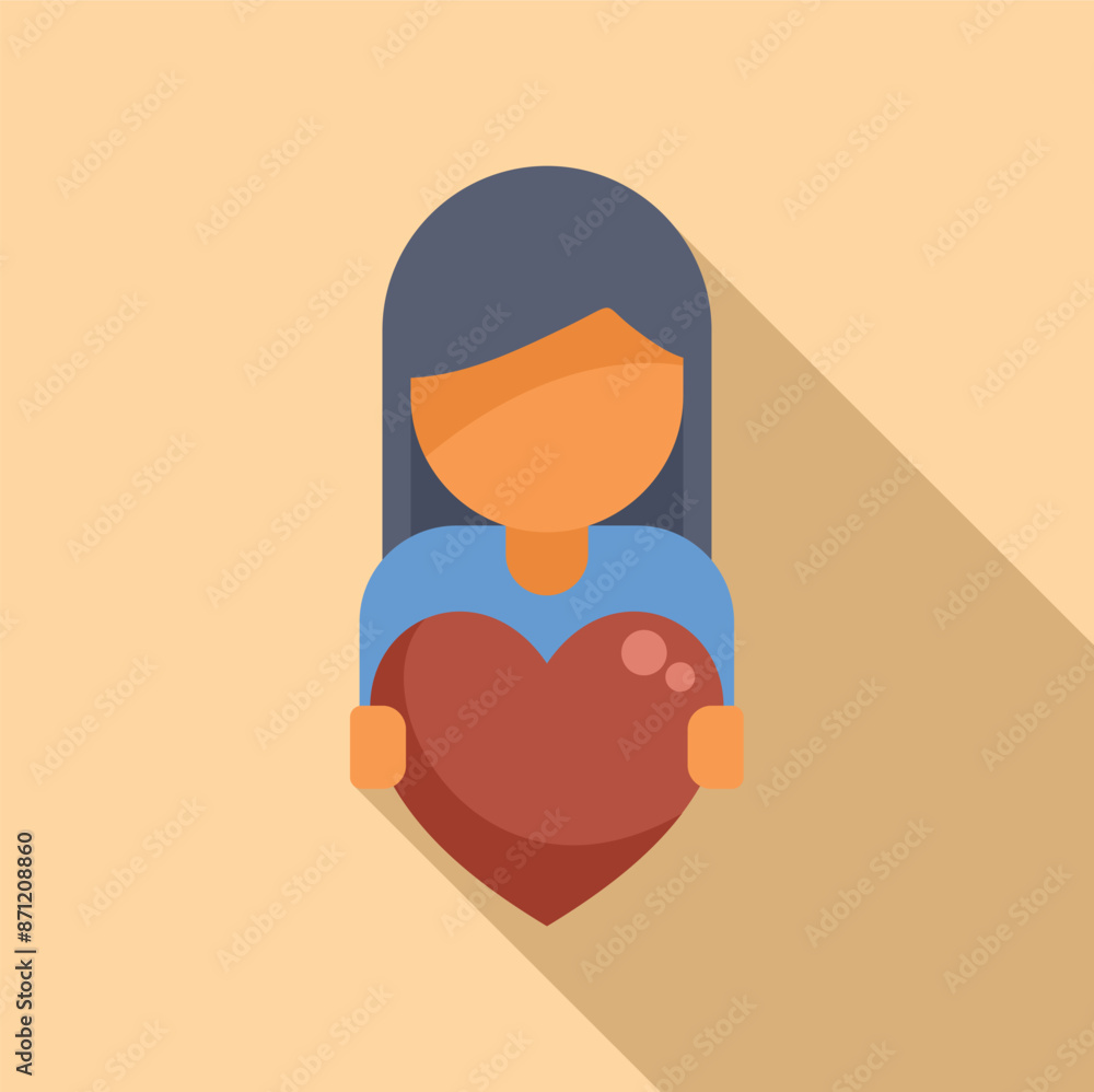 Concept of love, care, charity, health, cardiology with a young woman holding a big red heart Concept of love, care, charity, health, cardiology with a young woman holding a big red heart