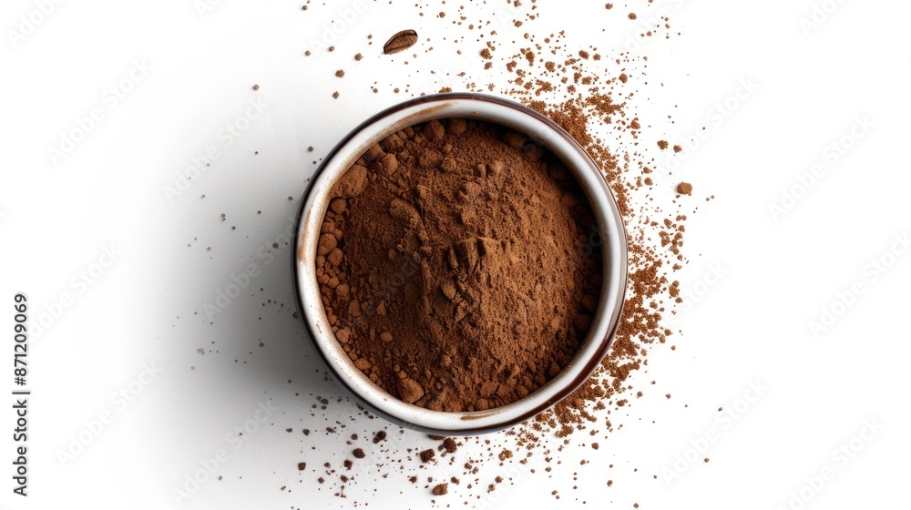 Obraz premium A bowl filled with rich and creamy cocoa powder on a clean white surface