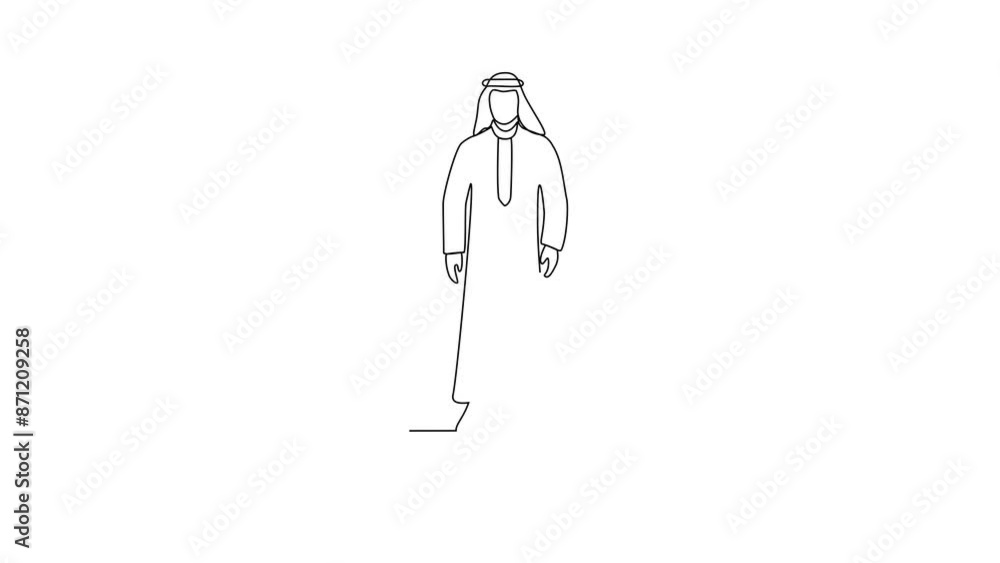Animated self drawing of UAE traditional clothes video design illustration. Traditional fashion country themes design with simple linear continuous line concept. Traditional fashion education Animated self drawing of UAE traditional clothes video design illustration. Traditional fashion country themes design with simple linear continuous line concept. Traditional fashion education