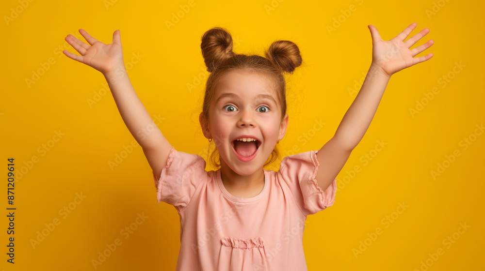 Excited Young Girl in Pink Sweater - Joyful Expression with Bright Background - Ideal for Happiness, Childhood, and Fun Themes Excited Young Girl in Pink Sweater - Joyful Expression with Bright Background - Ideal for Happiness, Childhood, and Fun Themes
