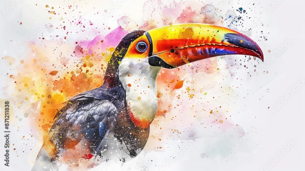 Fototapeta premium A vibrant toucan with its signature bright beak, great for nature and wildlife images