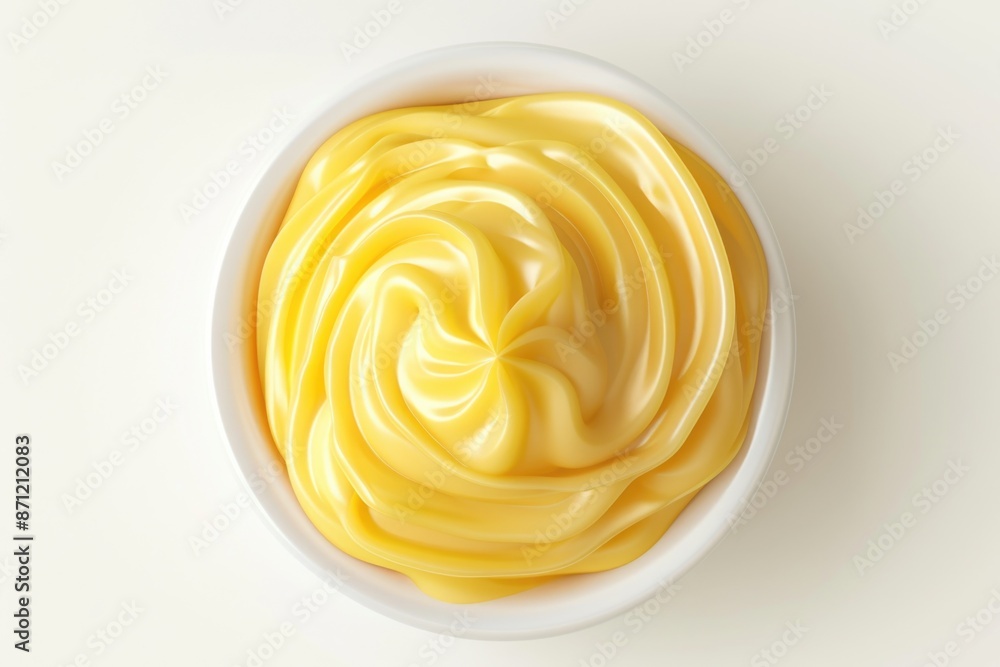 A container filled with creamy mayonnaise sitting on a clean white background A container filled with creamy mayonnaise sitting on a clean white background