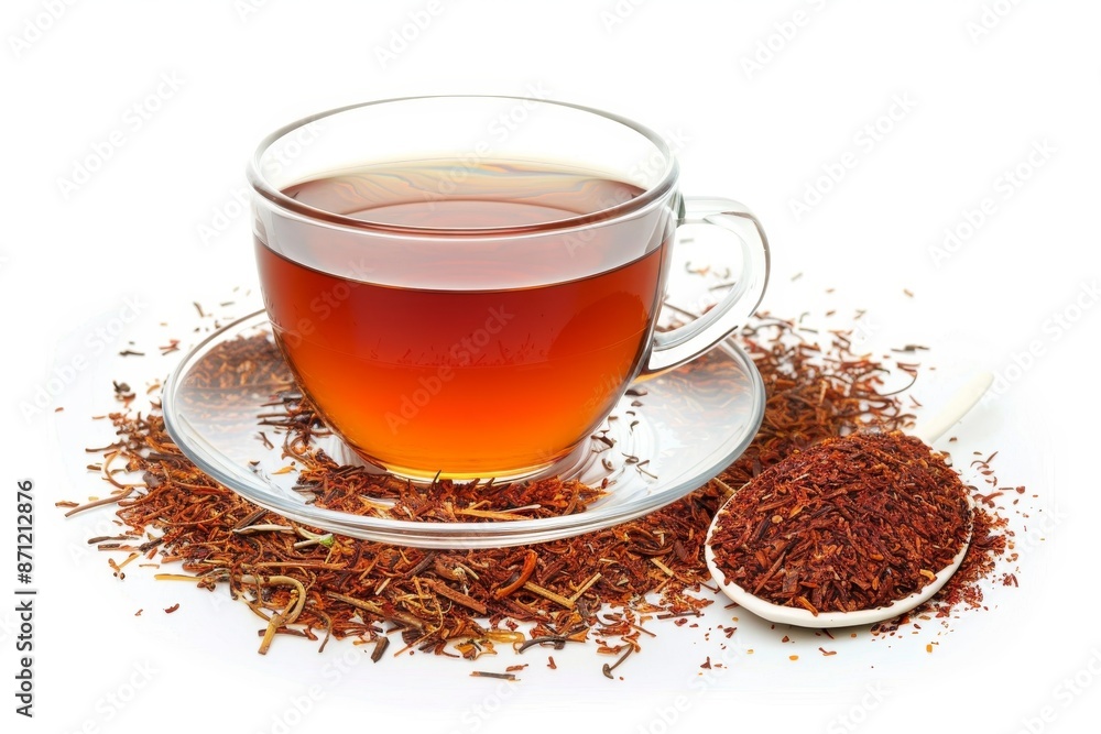 Rooibos red tea on white background traditional and organic Rooibos red tea on white background traditional and organic