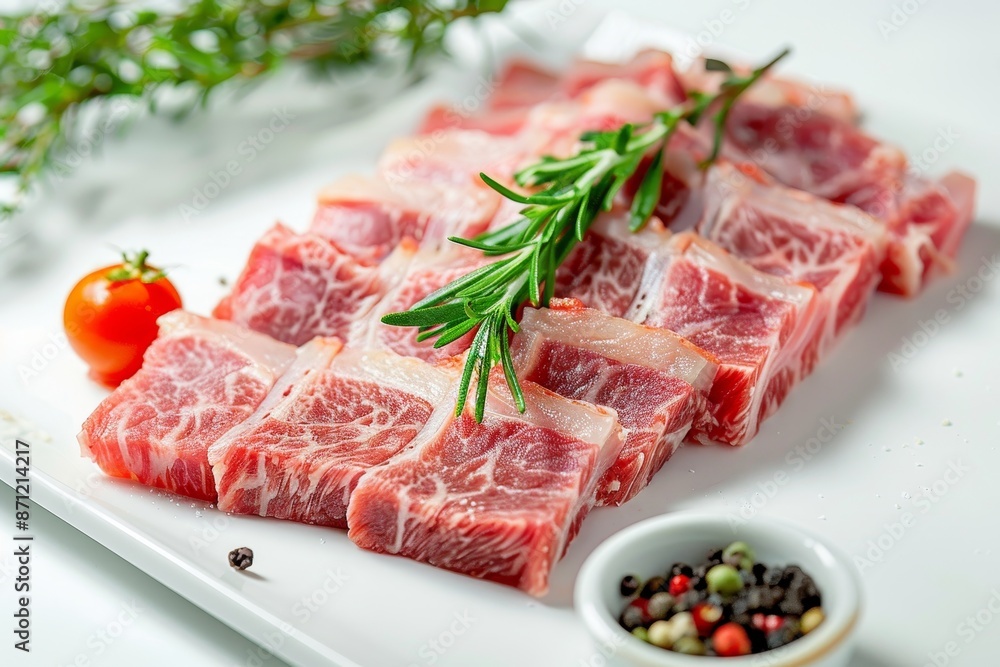 Shabu pork neck slices on white background Shabu pork neck slices on white background