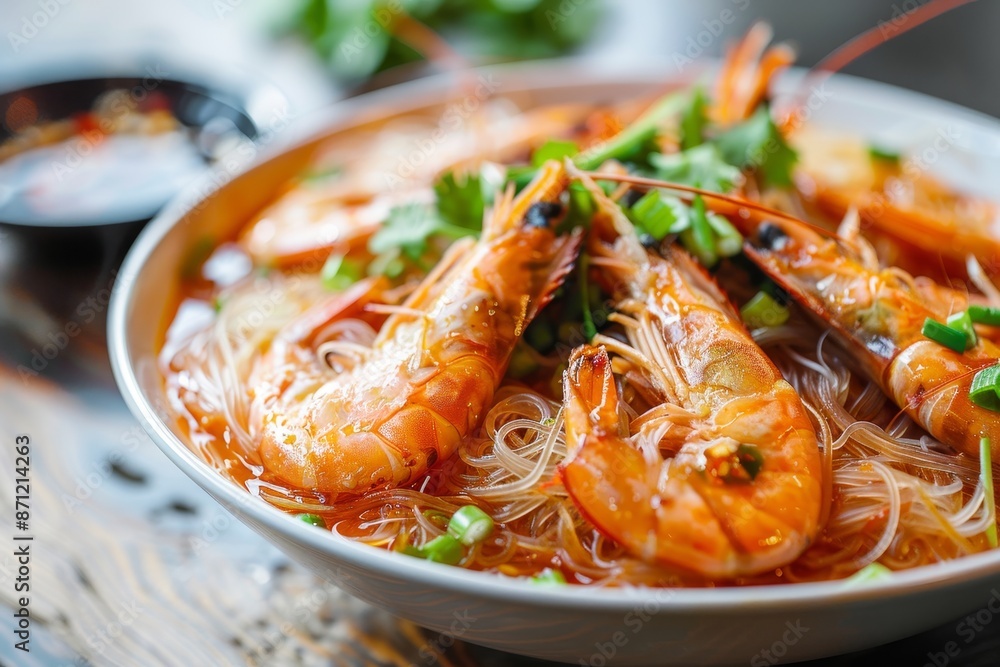 Shrimp and noodles in gravy sauce Thai dish Shrimp and noodles in gravy sauce Thai dish