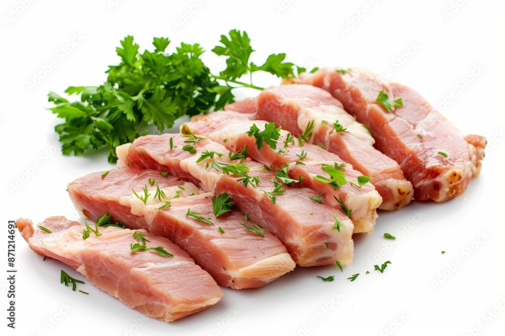 Sliced pork loin on white background Sliced pork loin on white background