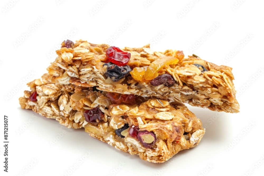 A pair of granola bars stacked on top, often used in food or snack photography A pair of granola bars stacked on top, often used in food or snack photography