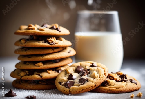 delicious freshly baked cookies paired glass milk, snack, treat, dessert, homemade, sweet, crunchy, beverage, tasty, indulgence, chocolate, chip, oatmeal photo