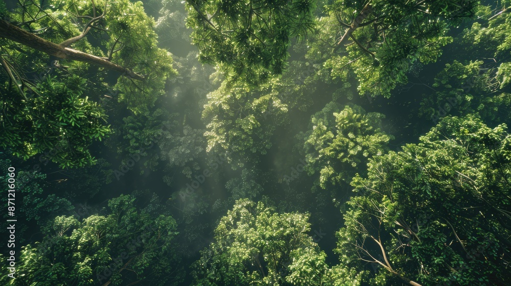 Aerial view of dense forest with many tall trees Aerial view of dense forest with many tall trees