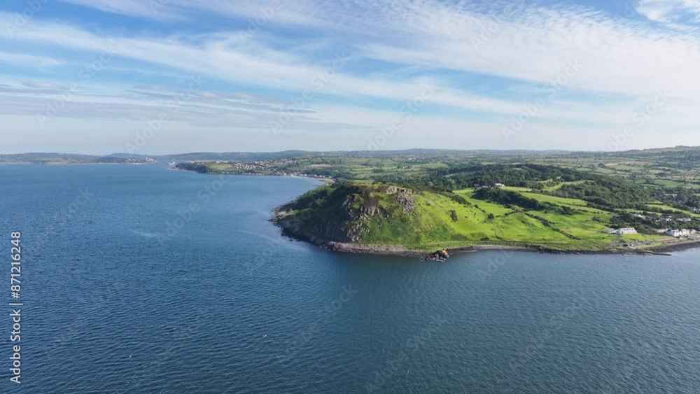 Aerial view of Ballygally Head on the Irish Sea County Antrim Northern Ireland Aerial view of Ballygally Head on the Irish Sea County Antrim Northern Ireland