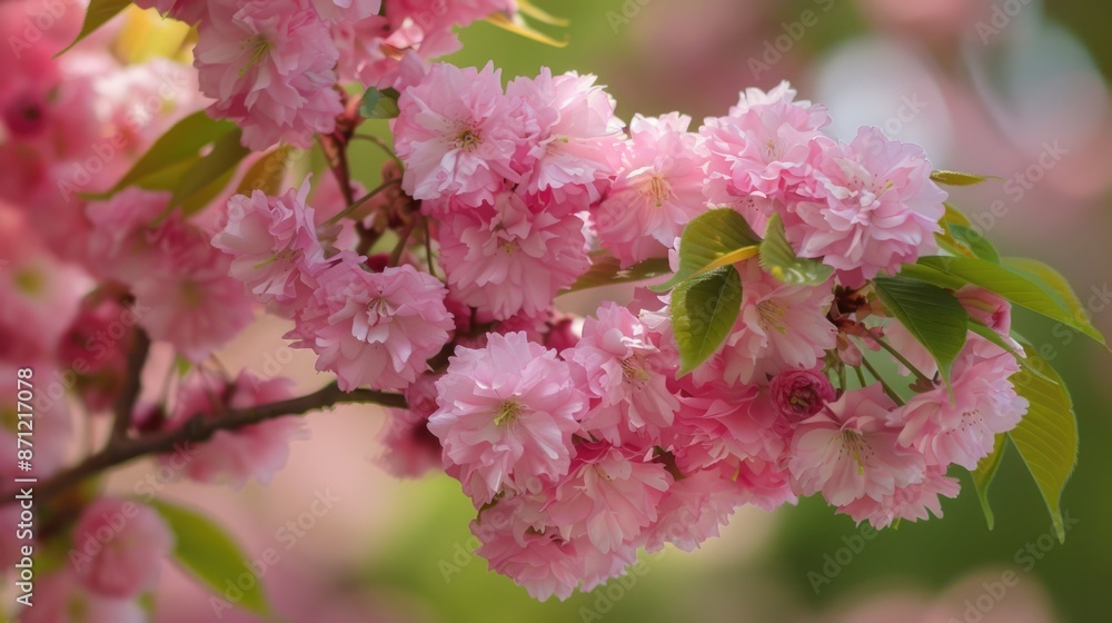 Close-up shot of pink flowers blooming on a tree branch, great for botanical or nature-themed designs Close-up shot of pink flowers blooming on a tree branch, great for botanical or nature-themed designs