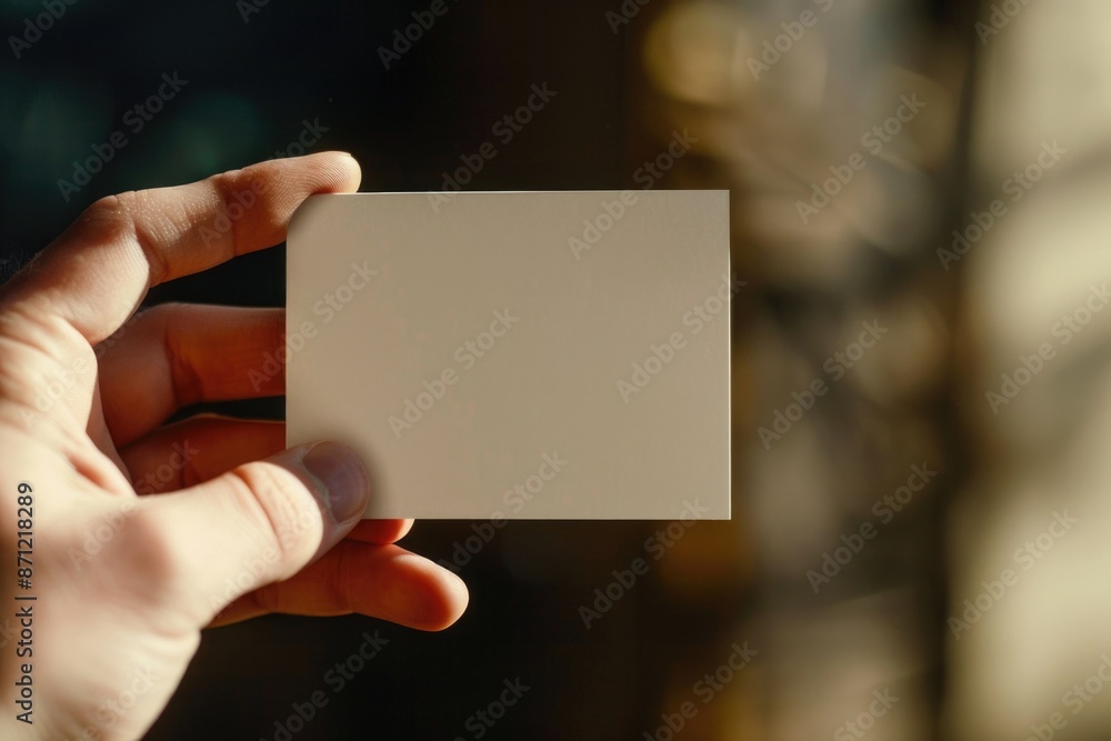A person is holding a small white square in their hand, with a neutral expression A person is holding a small white square in their hand, with a neutral expression