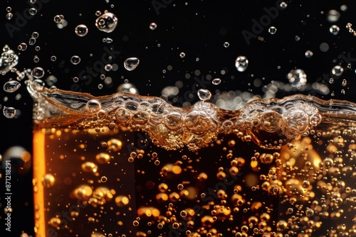 A close-up shot of a glass of water with air bubbles, perfect for use in still life or beverage-related contexts