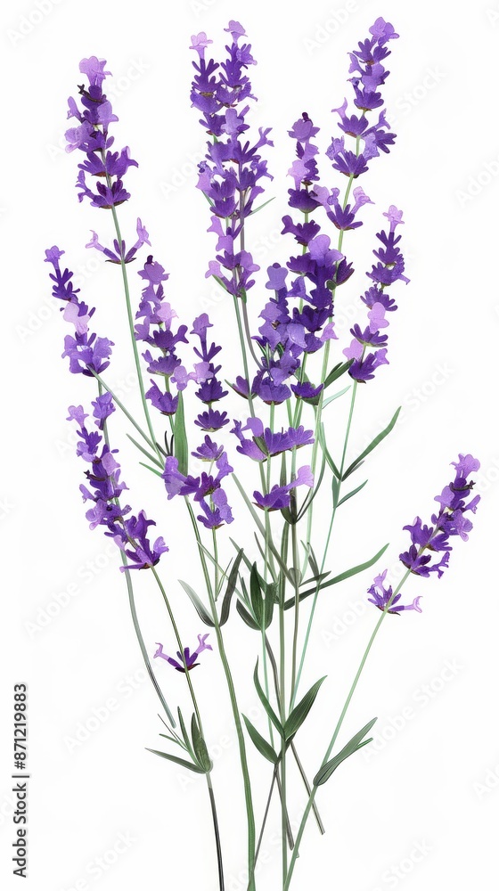 Lavender flowers on white background, botanical illustration. Aromatherapy and relaxation concept Lavender flowers on white background, botanical illustration. Aromatherapy and relaxation concept