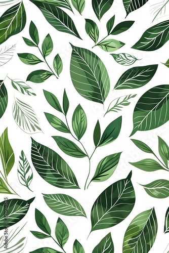 Seamless green and white vector pattern with leaves, tile background. Merry and Bright Holiday universal abstract creative artistic templates with Christmas floral backgrounds