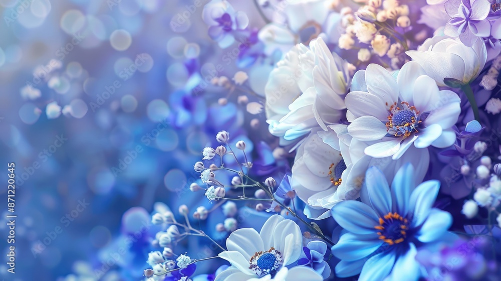 Blue white and purple flowers for Valentine s and New Year card