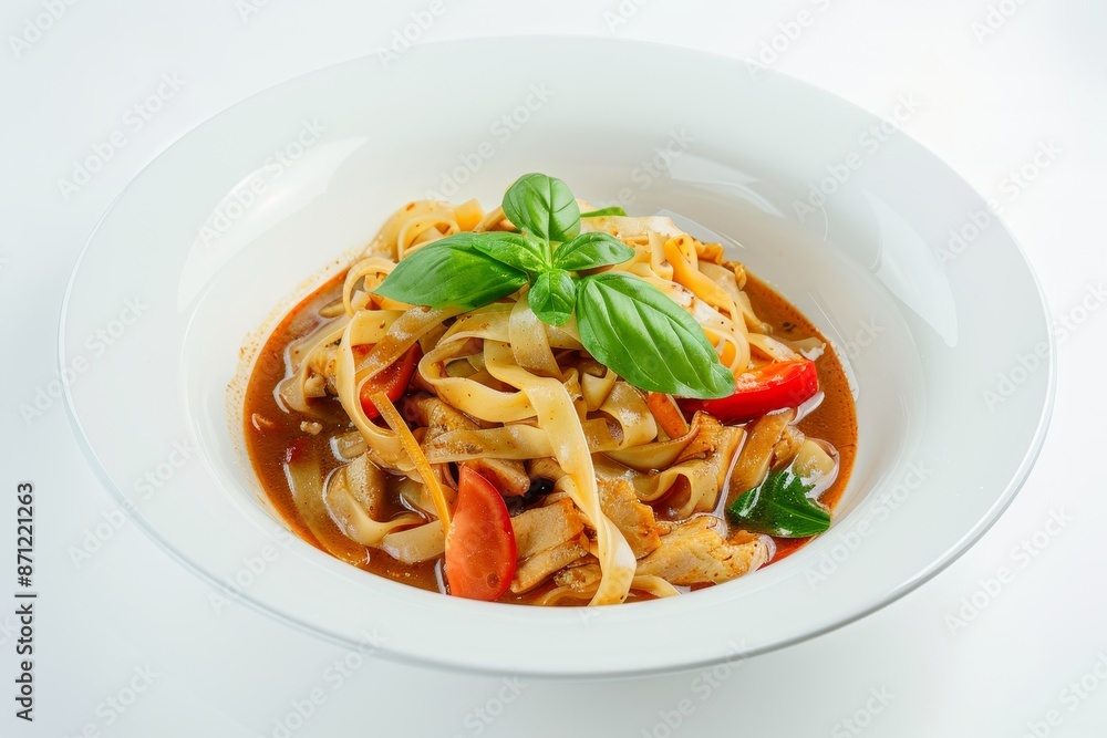 Thai rice noodles with gravy on white background Thai rice noodles with gravy on white background