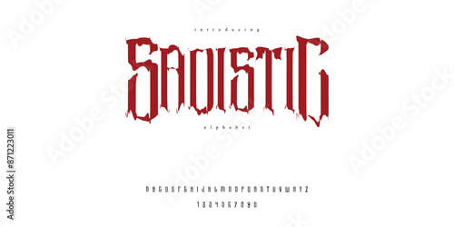 bold strong blackletter font alphabet blood rock typography ABC vector
