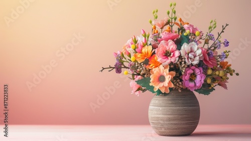 Wallpaper Mural Artificial mixed color flower arrangement in small vase on light background viewed from the side empty space for text Perfect for interior decoration Torontodigital.ca