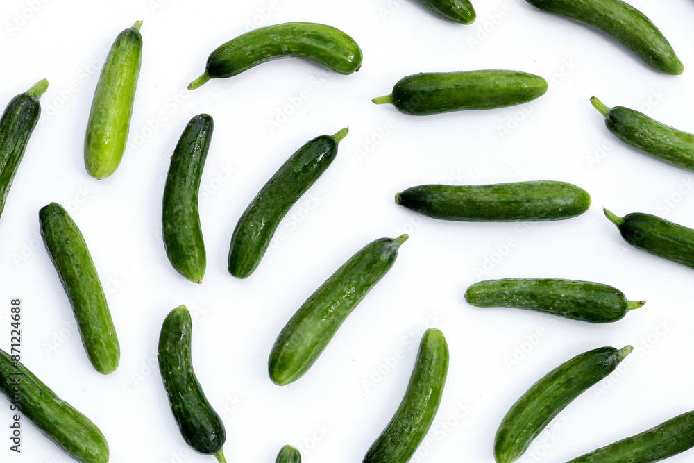 Mini cucumbers on white background. Mini cucumbers on white background.