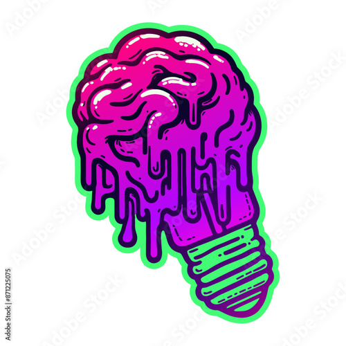melting brain light bulb neon illustration
